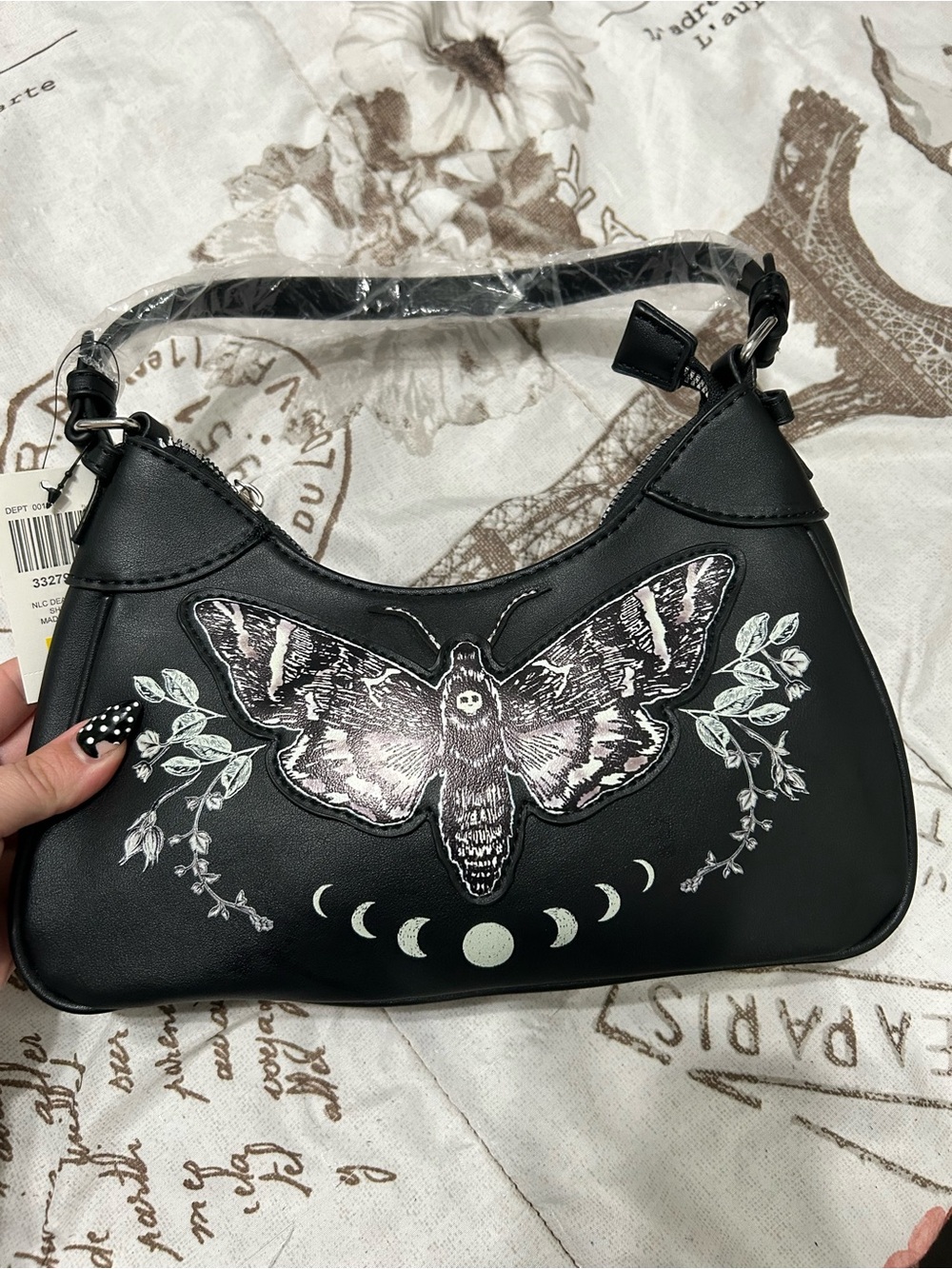 Hot Topic Black Moth & Moon Phase Shoulder Bag